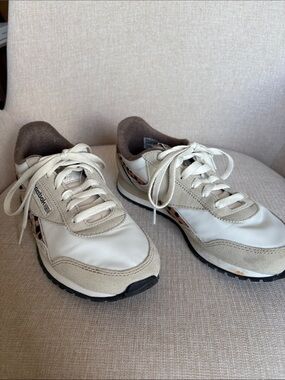 Reebok Cream, White & Brown Sneakers with Leopard Detail